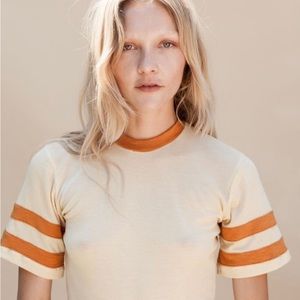 Lykke Wullf Farrah ringer tee cream yellow marigold stripes size M